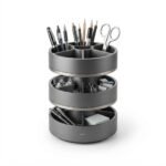3-Tier 360-Degree Rotating Desk Organizer Multipurpose Stationery Caddy Charcoal Grey Storage Holder