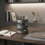 3-Tier 360-Degree Rotating Desk Organizer Multipurpose Stationery Caddy Charcoal Grey Storage Holder - Image 3