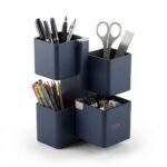 Multi-Tier Rotating Desk Organizer and Stationery Caddy – Navy Blue
