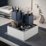 Multi-Tier Rotating Desk Organizer and Stationery Caddy – Navy Blue - Image 2