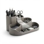 Multi-Tier Stepped Desk Organizer and Stationery Tray – Taupe Grey