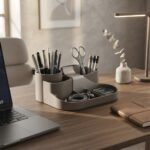 Multi-Tier Stepped Desk Organizer and Stationery Tray – Taupe Grey - Image 2